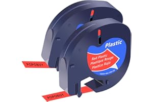 POPOBUY 2 PK Compatible for Dymo Letratag Refills 91333 Red Plastic Label Maker Tape S0721630, 12mm x 4m (1/2" x 13'), Black 