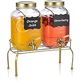 1 Gallon Glass Drink Dispenser Set of 2 – Drink Dispensers for Parties, Beverage Dispenser with Stand & 100% Leakproof Spigot, Ideal for Lemonade, Juice, Laundry Detergent Dispenser