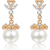 AENEAS Valentines Day Gifts for Women Pearl Dangle Drop Earrings for Women Rose Gold Plated Sterling Silver Pearl Dangling Stud Earrings Wedding Jewelry Anniversary Christmas Birthday Gift for Wife Her Mom
