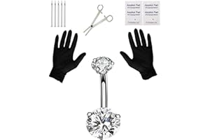 Jconly Pain-Free Belly Button Piercing Kit - 14G Hypoallergenic Steel Needles & Clamp | Professional Navel Ring Starter Set for Safe DIY at Home
