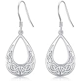 925 Sterling Silver Celtic Knot Earrings Triquetra Hypoallergenic Dangle Hook Earrings White Gold Plated Delicate Good Luck Irish Celtic Jewelry Christmas Gift for Women