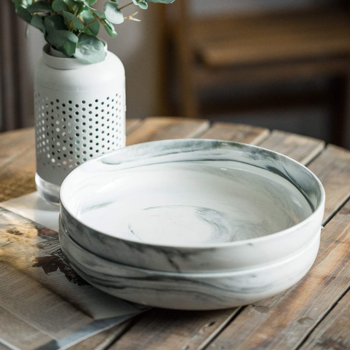 Grey Marble Stackable 10inch Porcelain Serving Bowl Set Ceramic Serving Bowl Set Salad Pasta