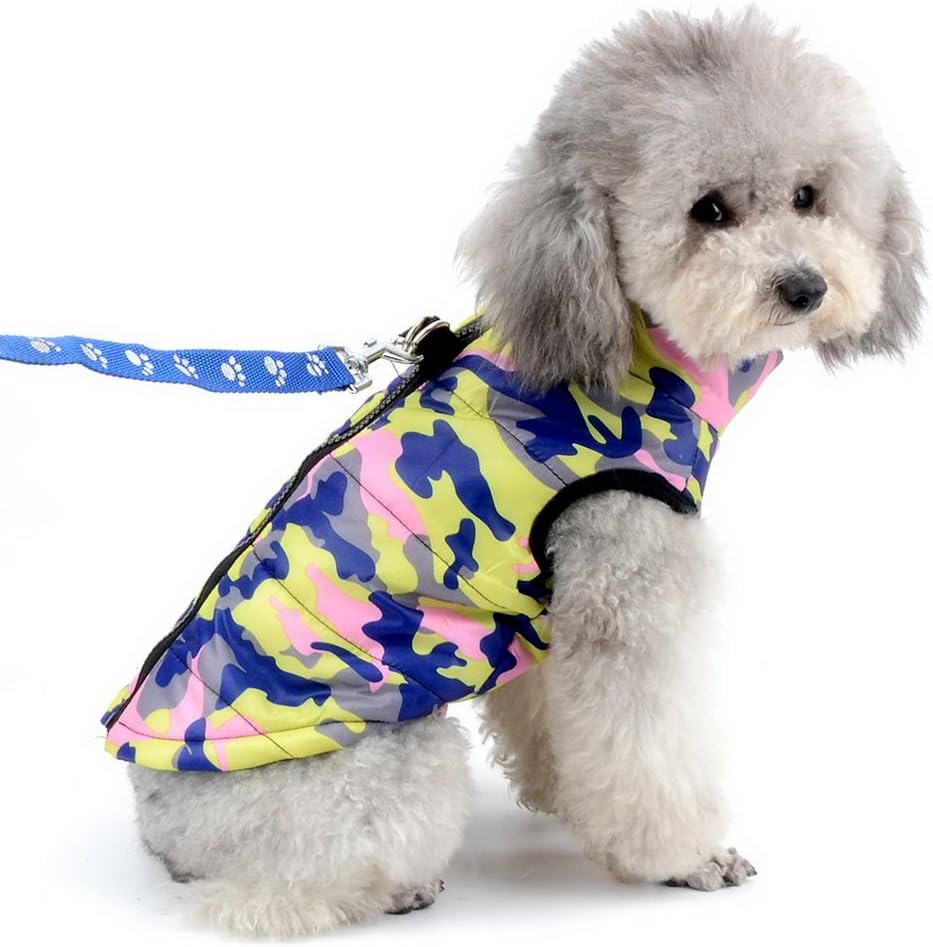 SELMAI Camo Waterproof Small Dog Cat Winter Coat Quilted Vest Jacket Harness with D-ring Pet Puppy Puffer Coat Chihuahua Cold Weather Clothes Apparel Pink M
