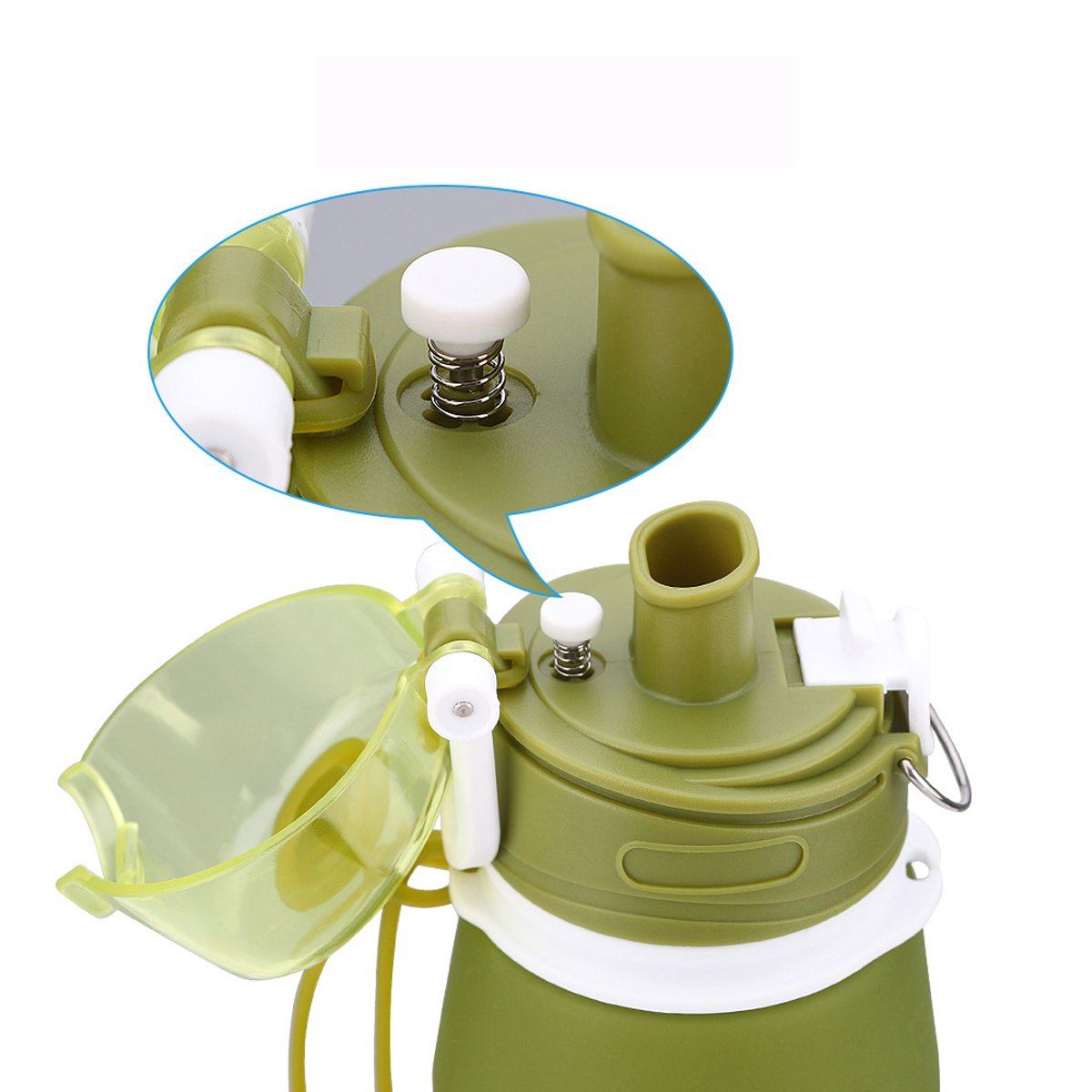 Faltbare Wasserflasche mit Leck Sicherheitsventil BPA freies Silikon Flasche Squeezy Trinkflasche Perfekt für Gym, Sport, Fitness, Outdoor, Camping, Schule , 1000 Ml (Grün)