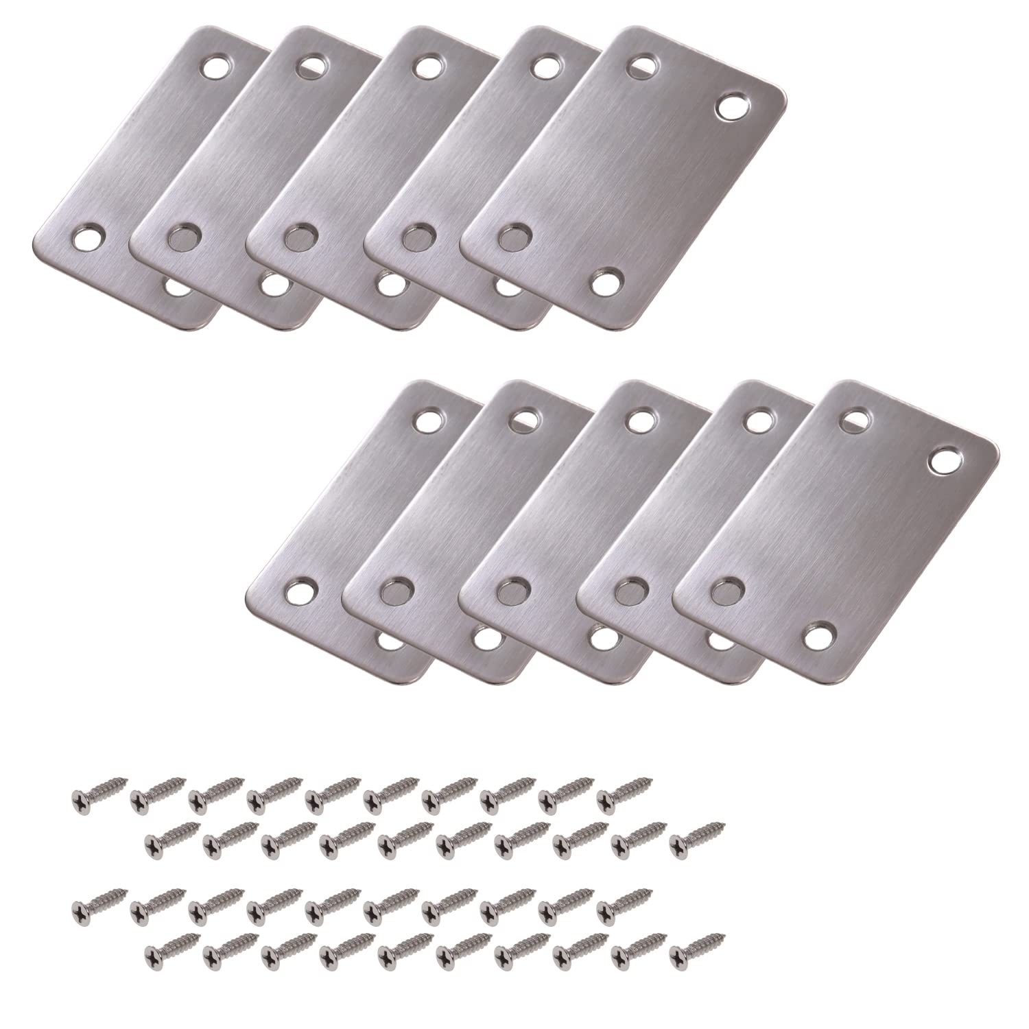 DBOO 10 PCS Flat Straight Mending Plates - 60 X 38mm Stainless Steel Straight Support Shelf Flat Bracket Mending Plates Furniture Repair Plate Fixing Joining with Holes