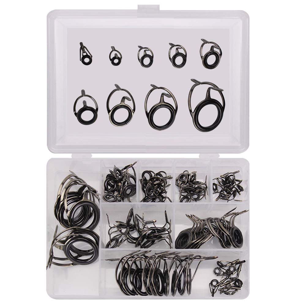 VOANZO 85pcs/box Fishing Rod Guides Fishing Rod Repair Kit Casting Rod Spinning Bait Casting Guides Ceramics Stainless Steel Carbon Guide