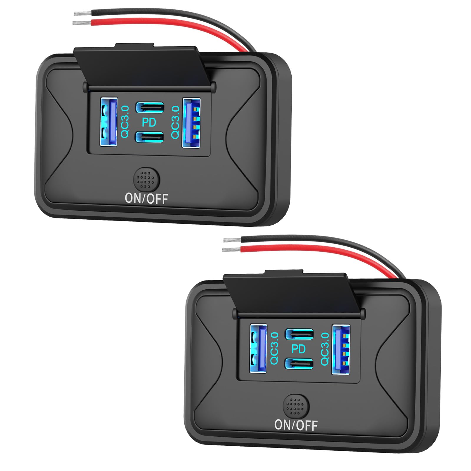 Photo 1 of 2 Pack 78W 4 Port 12V USB Outlet Wall Mount, Dual 36W PD & Dual 18W QC3.0 Lightweight Surface Mount Charger Socket Panel with Button Switch for Bus RV Truck Marine Golf Cart