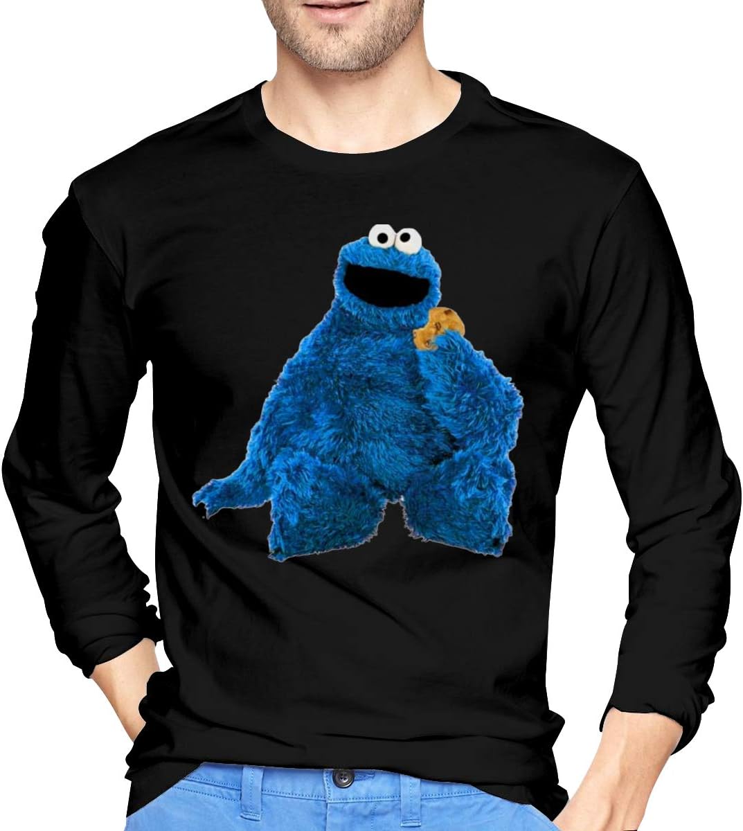Hollyang Men's Tee Shirts Print C is for Cookie Monster Crewneck Longsleeve T-Shirts