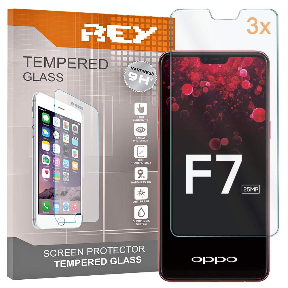 Screen Protector for OPPO R13 - R15 - F7, Tempered Glass Film, Premium quality, [Pack 3x]