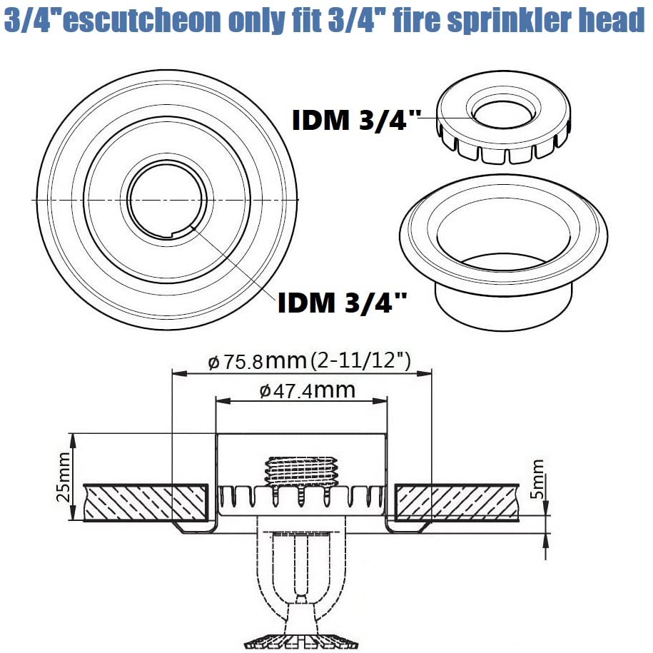 Feuersprinkler-Abdeckrosetten 1,27 Cm – 2 Stück + 10 Chrom-Abdeckringe, Halbversenkt