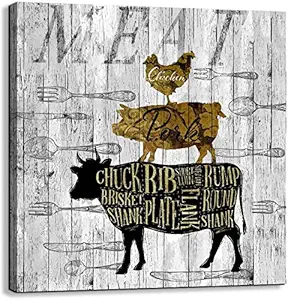 Canvas Wall Art for Kitchen Restaurant Wall Decoration Animal Theme Wall Decor Chicken Pig Cow Canvas Picture Modern Prints Artwork Ready to Hang for Rustic Country Farm Home Decor Size 20x20 a Piece