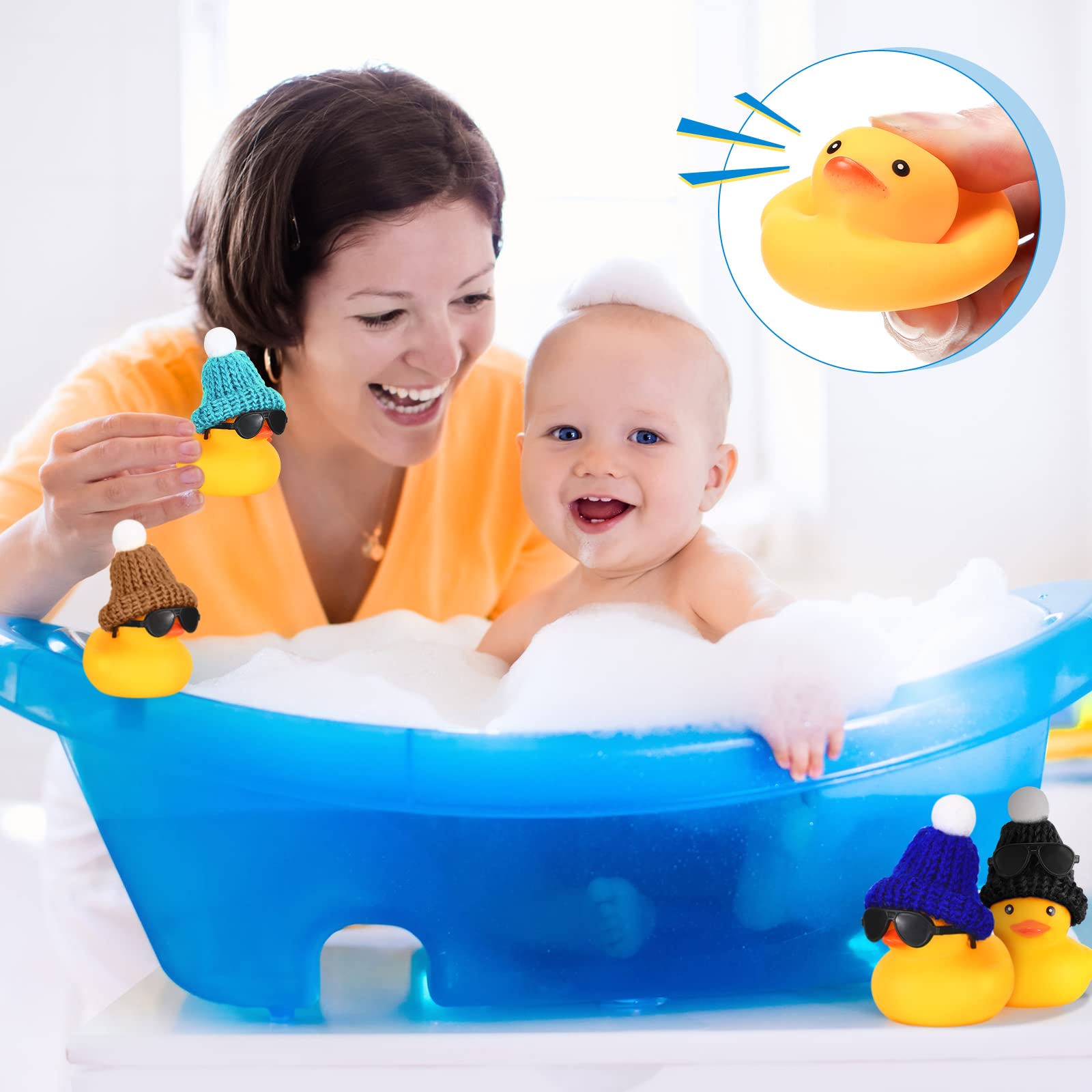 Chivao 12 Pcs Mini Rubber Ducks with Sunglasses/ Glasses and Hats/ Necklace, Cruise Rubber Ducks in Bulk Valentine Gift Small Bathtub Toy for Hiding Party Favor(Cute Style,Yellow)