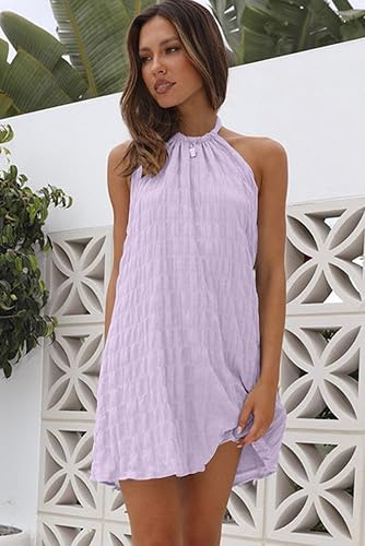 AlvaQ Women's Spring Summer Halter Neck Sleeveless Babydoll Mini Dress  Caual Open Back Flowy Party Short Sundress Purple Medium in Kenya | Whizz  Casual