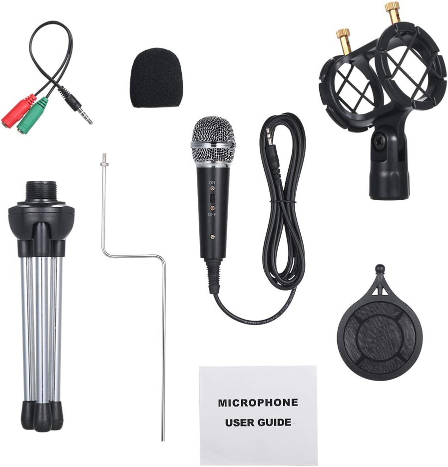 Godyluck- Wired Condenser Microphone Audio 3.5mm Studio Mic Vocal Recording KTV Karaoke Mic with Stand for PC Phone: Electronics