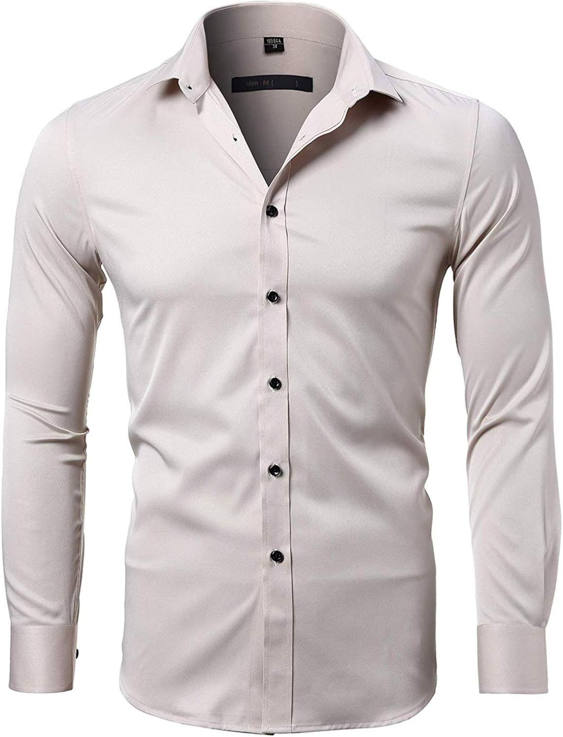 Mens Bamboo Dress Shirt Slim Fit Solid Long Sleeve Formal Casual Button