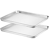 Baking Sheets Set of 2, HKJ Chef Cookie Sheets 2 Pieces & Stainless Steel Baking Pans & Toaster Oven Tray Pans, Rectangle Size 16 x 12 x 1 inch, Non Toxic & Healthy & Easy to Clean