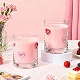 Skylety 2 Pcs Heart Icons Juice Glasses Valentines Love Drinking Cups Old Fashioned Stemless Wine Glasses 13.5 oz Whiskey Cocktail Coffee Mugs for Valentines Party Gift Decor