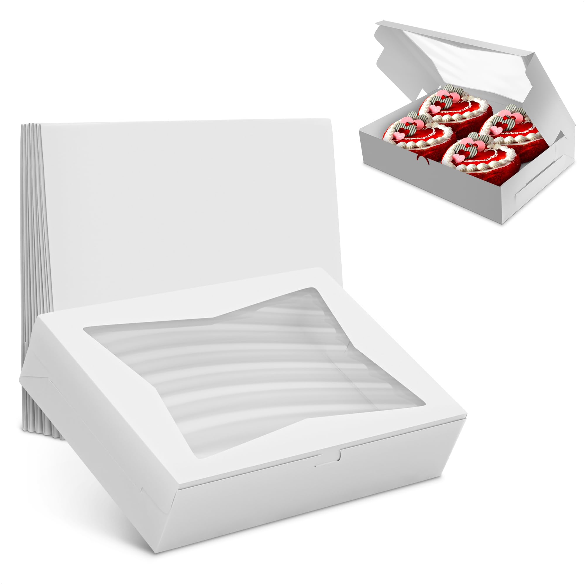 Photo 1 of 10Pcs Half-Sheet Cake Boxes 19x14x4" - White Bakery Boxes with Window, Pastry and Dessert Box Set for Valentines Day Gifts & Presentation, Glossy Flip Top Boxes for Cakes, Cupcakes, Cookies & Donuts