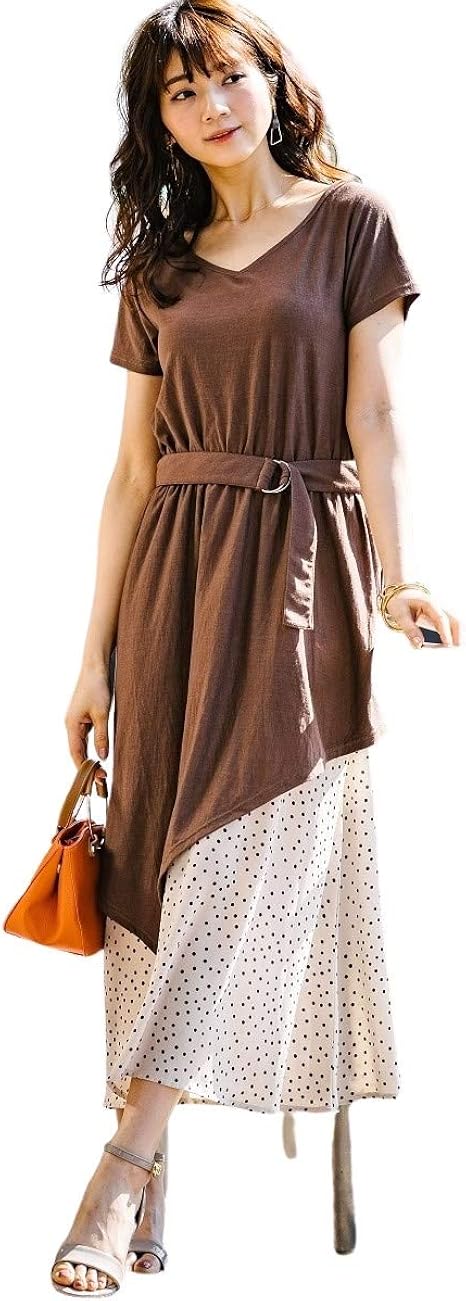 Amazon Co Jp ワンピース Nissen ニッセン レイヤード風ウエストベルト付ワンピース 服 ファッション小物