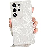 LEOMAKRON for Samsung Galaxy S25 Ultra case Silicone White Floral Lotus Cute Pattern Case,Camera Protection Soft Slim Phone Case for Girls Women - White