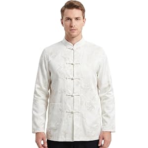 Men's Mandarin Collar Frog Button Shirt Long Sleeve Tai Chi Tang Suit Top