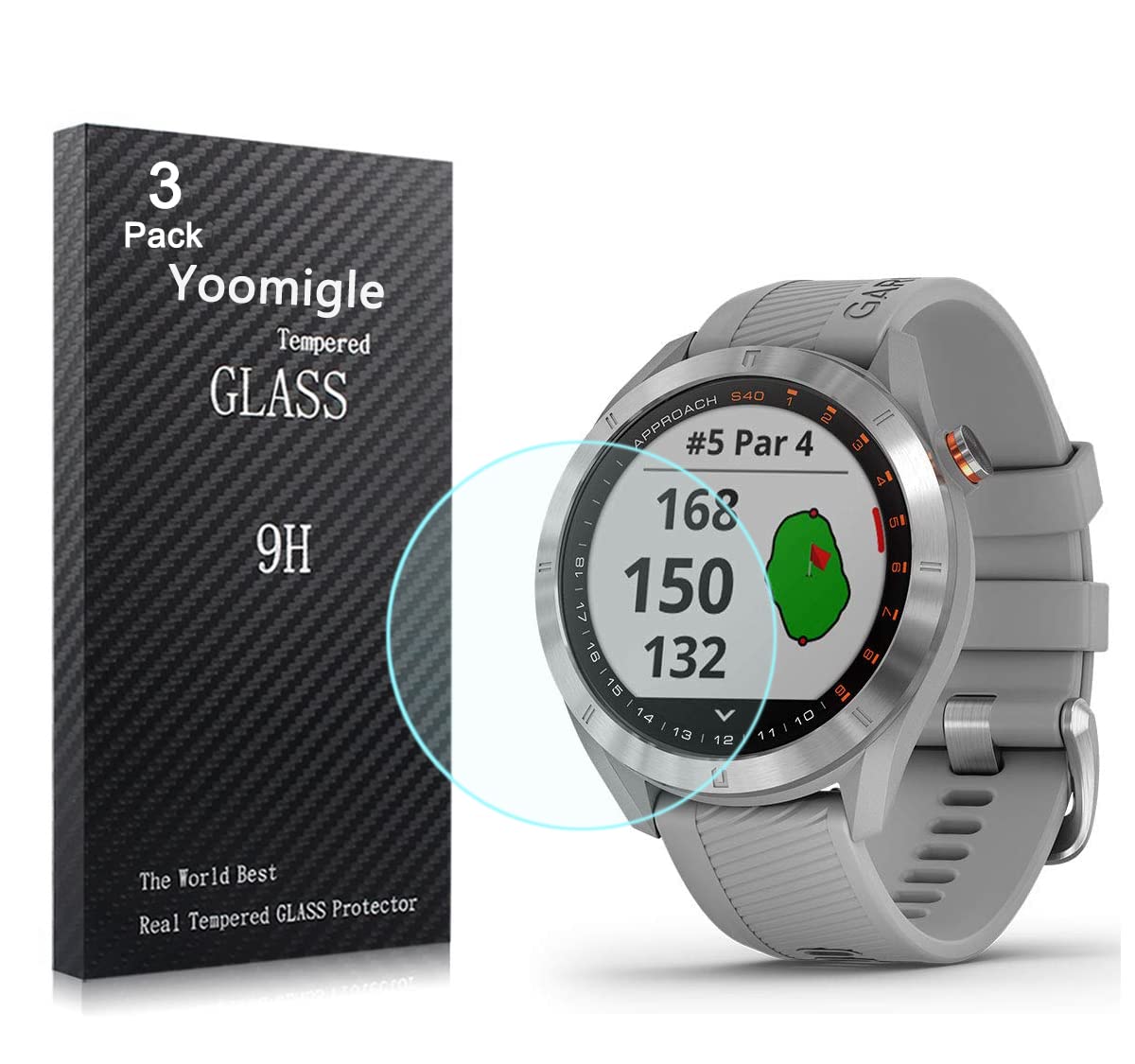 Yoomigle 3 Pack Compatible with Garmin Approach S60 Screen Protector Tempered Glass for Garmin S40 Watch Screen Protector Foils Glass 9H Hardness 0.3MM Slim Anti-Scratch Anti-Fingerprint Bubble Free
