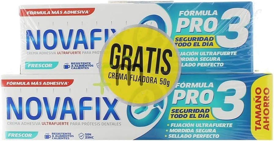 Novafix - Pro3 Frescor - False Dentures Adhesive Cream - 70 g, Multicoloured