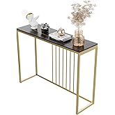 Wisfor Console Table for Entryway: Genuine Sintered Stone Table Marble Table Top Metal Golden Frame Modern Table Sturdy Sofa 