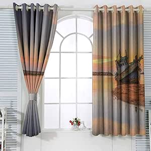 Cortinas para sala de estar náutica buque en la costa de larga