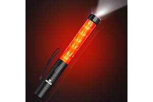 SIMAZO 12.5 Inch Traffic Signal Wand, Multifunctional Traffic Control Baton with White LED on Top, Air Marshalling Wand with 3 Flashing Modes & Electronic Whistle for Airport, Parking, Car Directing