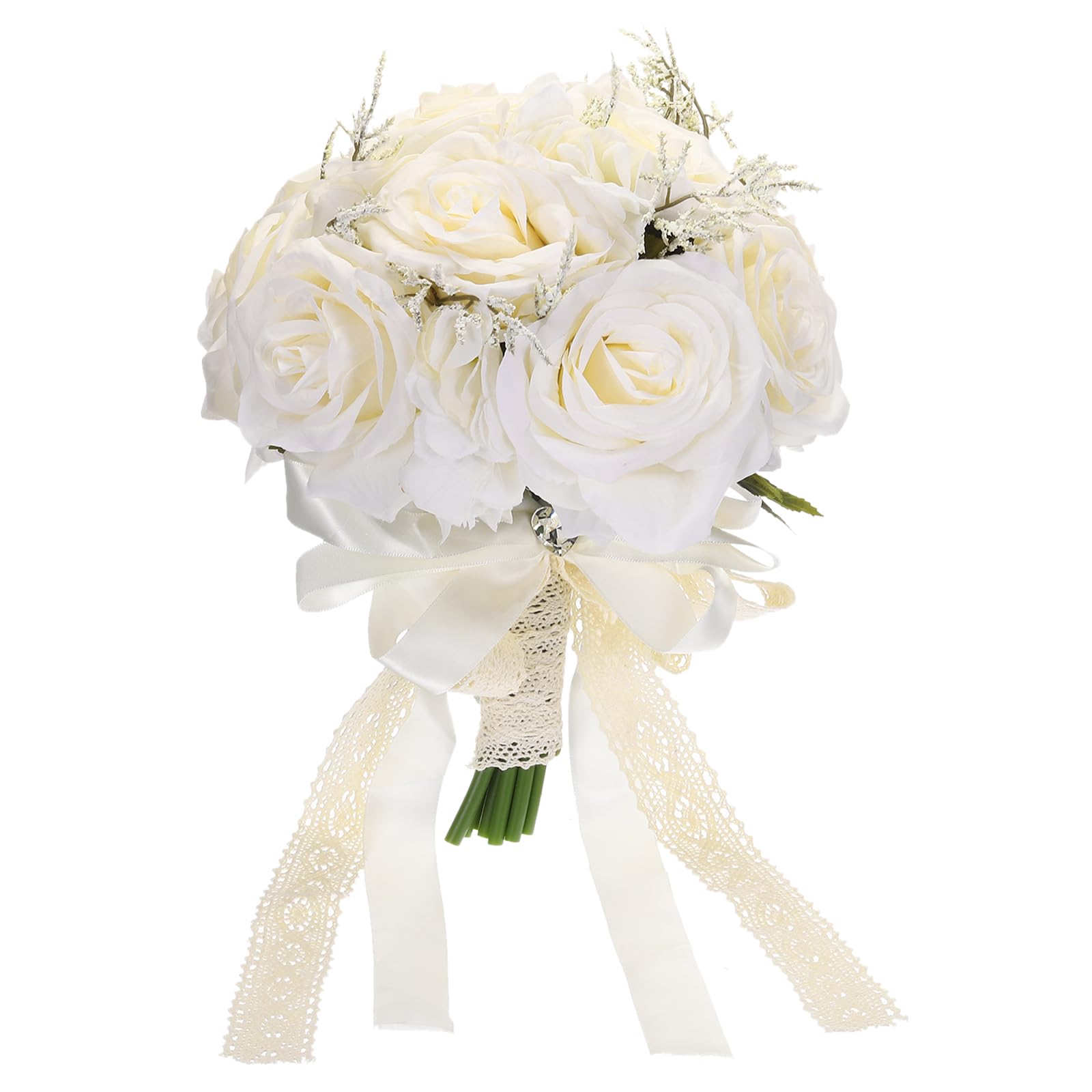 PATIKIL Artificial Bridal Bouquet, Bride Bouquets Wedding Flowers Bouquets with Silk Ribbon for Bride Bridesmaid Wedding Ceremony, Milky White