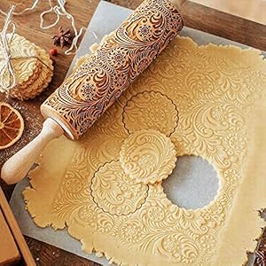 Motiv Nudelholz, Weihnachten Teigroller aus Holz, Holz Nudelhölzer zum Backen geprägte Kekse, 3D Holz Nudelholz…