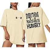 Lytiarul Funny Workout Gym Shirts Women Oversized Weightlifting Graphic Tshirt Everything Hurts and I'm Hungry Tee Tops