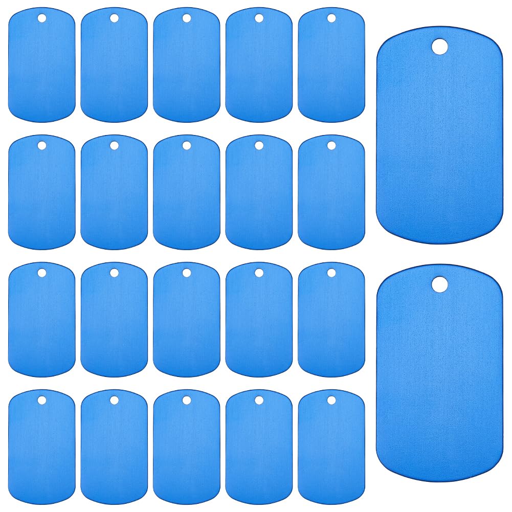 SOFPLATE 1 Box 25Pcs Blue Metal Blanks Aluminum Stamping Tags Bulk Engraved Rectangle Cat Dog Pet Royal Blue Tag Charms for Jewellery Making Engraving Pet Name ID Tags Necklace DIY Decorative Crafts