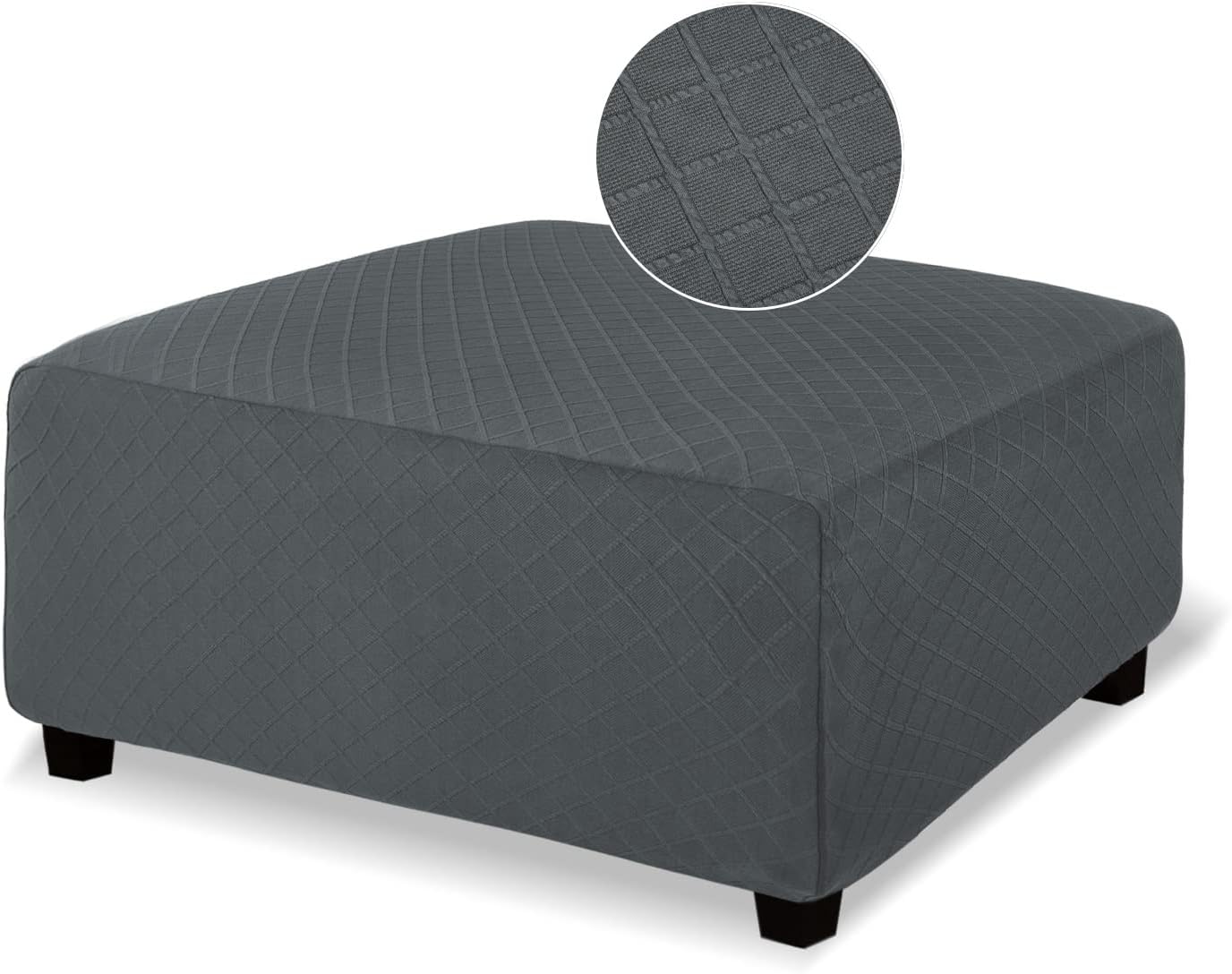 Slipcovers - NeColorLife Ottoman Cover Square Large Ottoman Slipcover Stretch Footrest Stool Covers Furniture Protectors Washable Diamond Lattice Jacquard Fabric with Elastic Band,Large Size,Dark Grey
