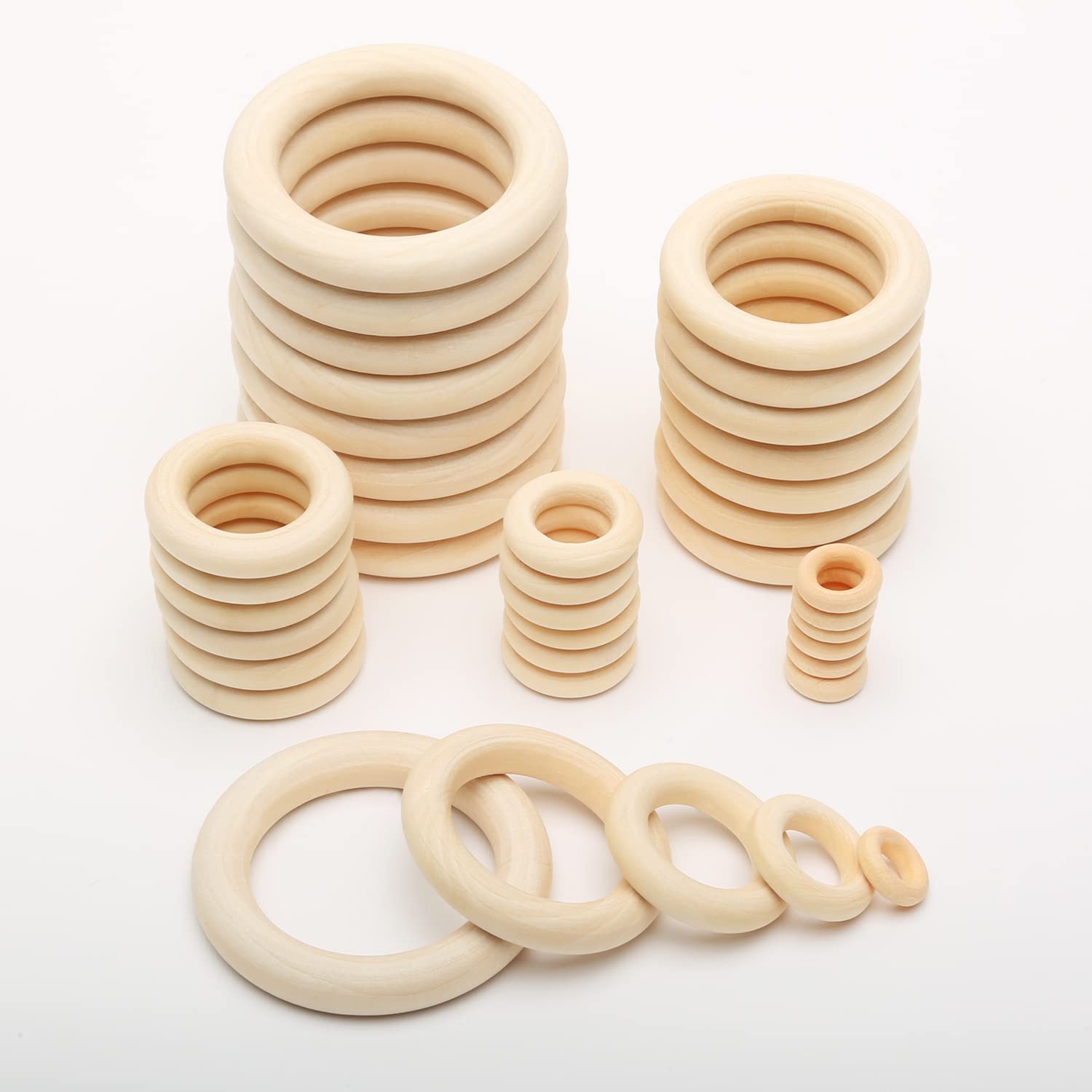 120x Wooden Rings for Crafts Macrame, Macrame Wooden Rings for Pendant DIY Jewellery-Making Accessories, Natural Wood Hoops 50mm 40mm 30mm 20mm 15mm