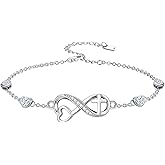 MEIDERBO Birthstone Bracelets for Women 925 Sterling Silver Link Birthstone Bracelet Charm Adjustable Birth Stone Jewelry Gifts for Her(with Infinity Cross Heart)