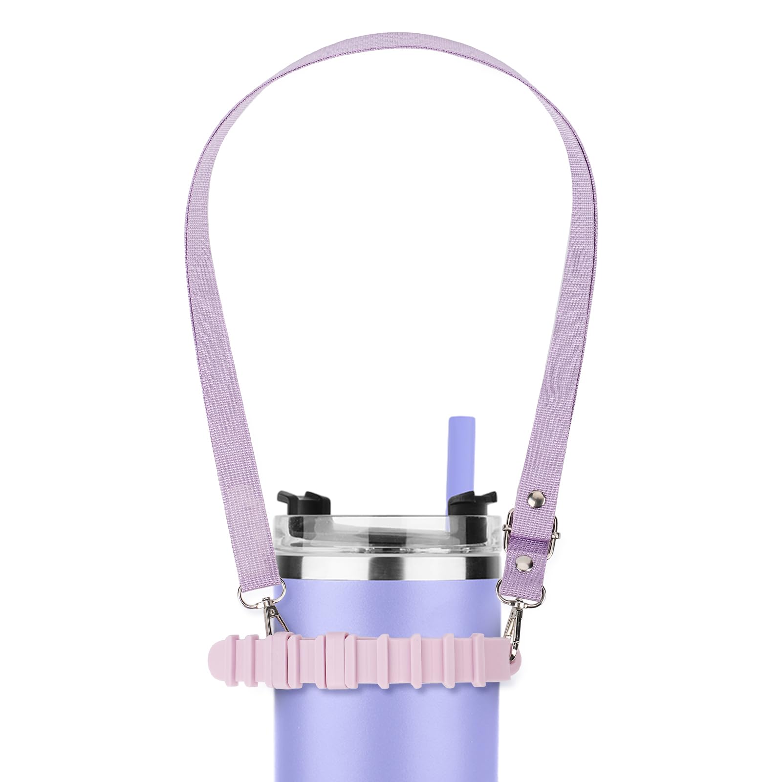 NQEUEPN Water Bottle Strap, Silicone & Polyester, Purple, Cup Holder, Adjustable Sling, Easy Carry, Fits Most 8-40oz Cups, Including Stanley