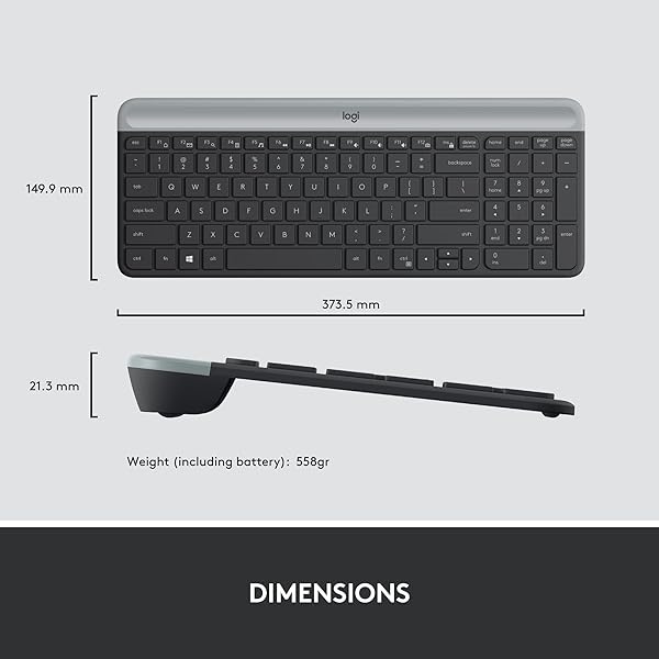 LOGITECH MK470 SLIM WIRELESS KEYBOARD AND MOUSE COMBO – MODERN COMPACT LAYOUT, ULTRA QUIET, 2.4 GHZ USB RECEIVER, PLUG N’ PLAY CONNECTIVITY, COMPATIBLE WITH WINDOWS – GRAPHITE