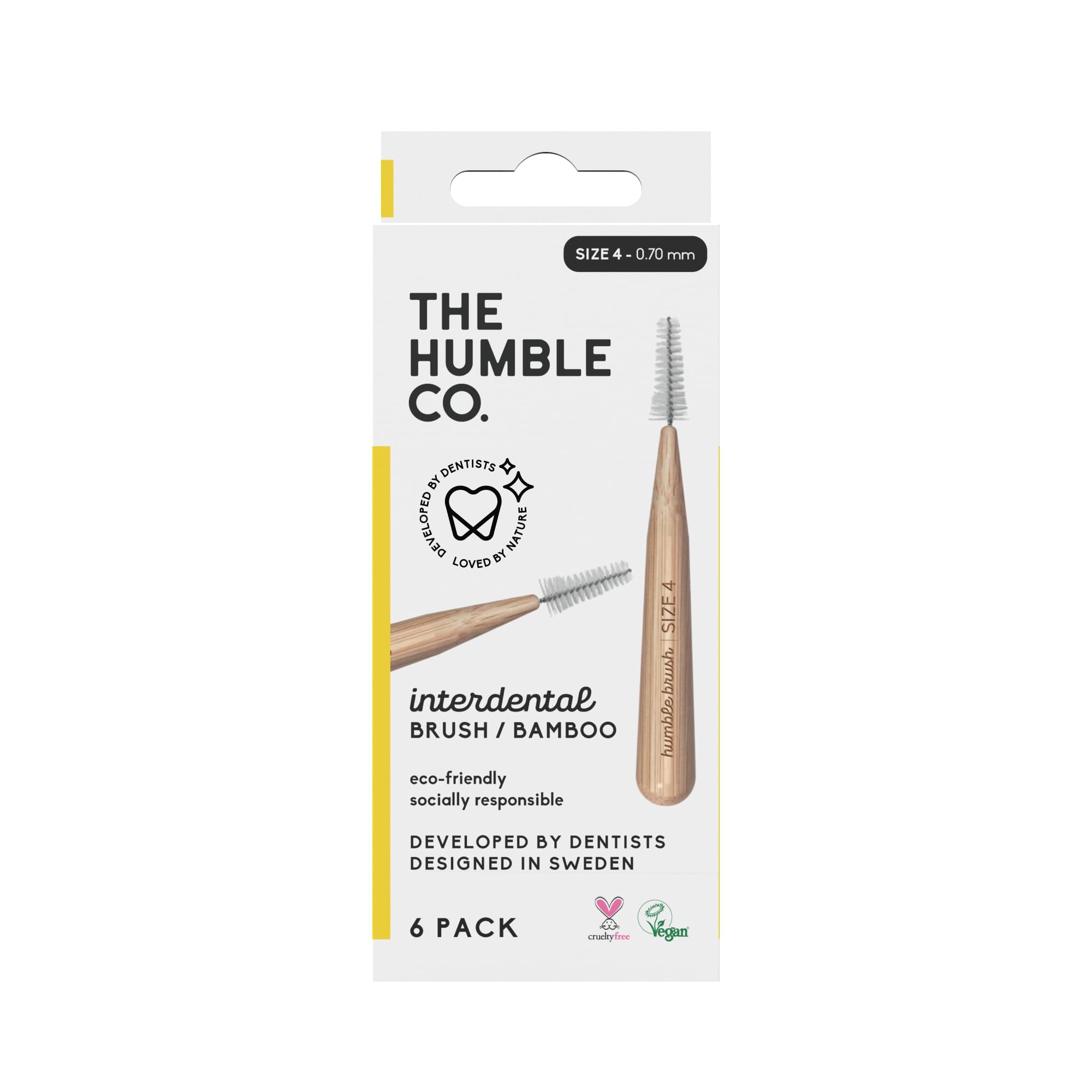 THE HUMBLE CO. - Interdental Brushes - Size 4-0.7 mm - Developed by Dentists - Designed in Sweden - Sustainable & Reusable - Vegan & Cruelty-Free - 6p