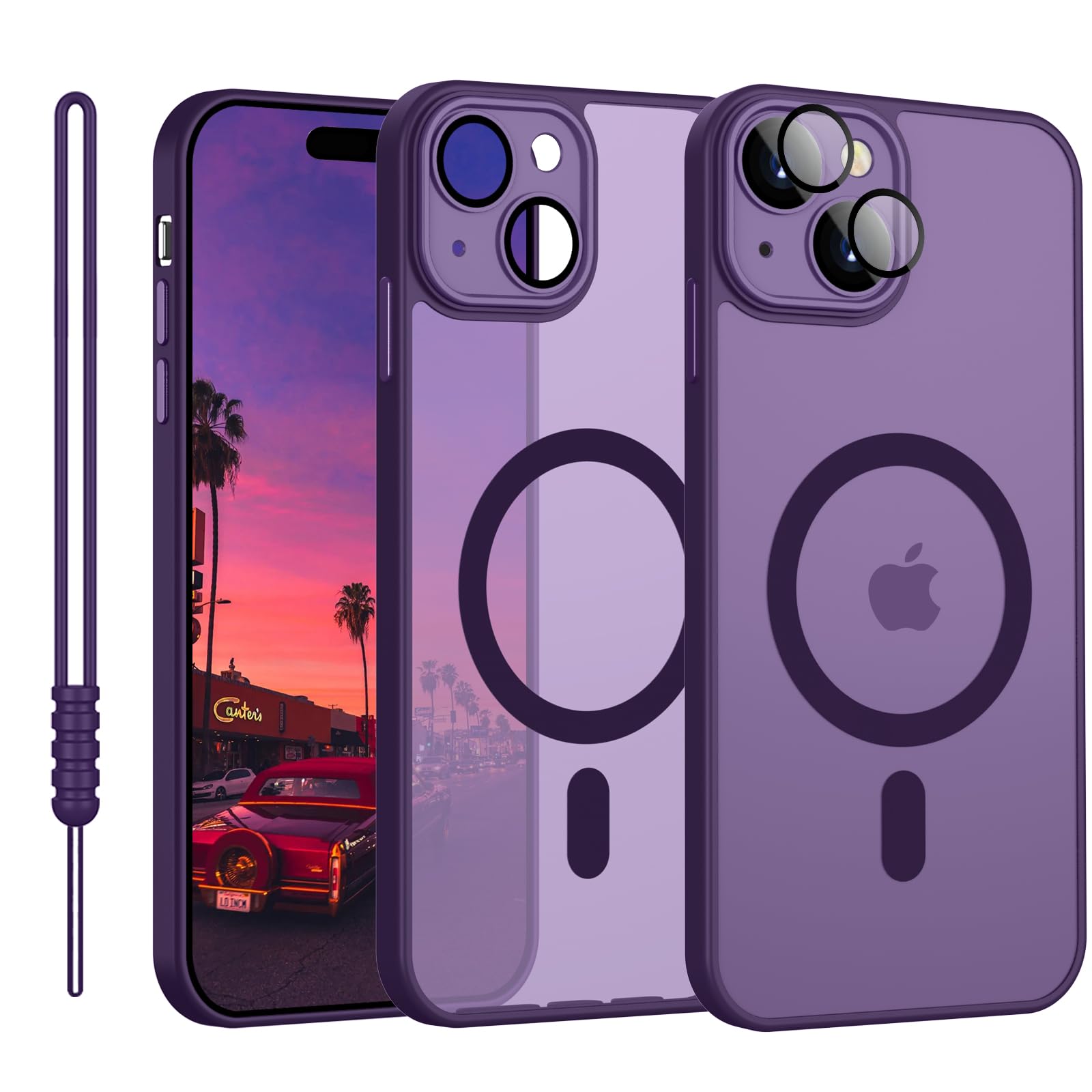 YUANDMI iPhone 15 Plus Case Magnetic, Phone Case iPhone 15 Plus Slim Thin Translucent Matte Back Shockproof Anti-Yellow Protective Cover Case for iPhone 15 Plus Dark Purple — image 1
