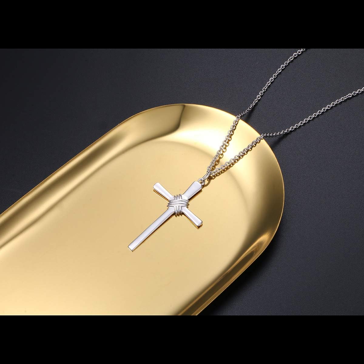 Flyow Valentine's Gifts for Him Mens Cross Necklace Sterling Silver Unisex Crufix Jewelry for Men Women Boys with Strong 24 Inches Long Chain Easter Gifts Mothers Day Jewelry - Image 5