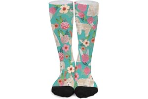 Unisex Novelty Crew Socks,Cockapoo Dog Florals Cockapoo Cream Dog Turquoise Mid Calf Dress Socks Sports Socks Knee High Athle