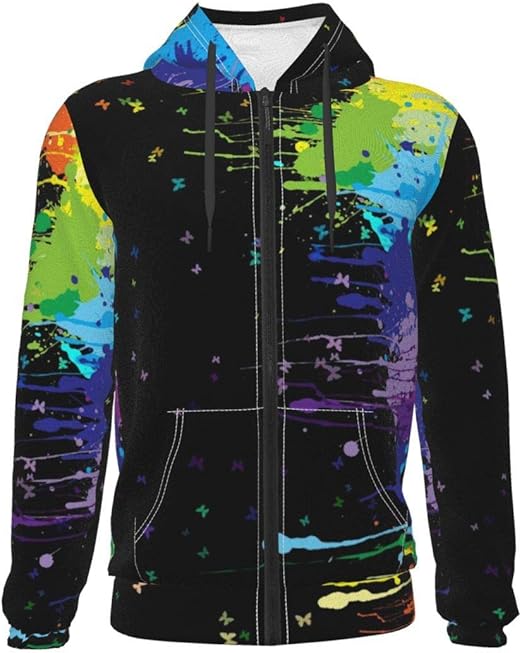 Green Splatter Paint Hoodies for Teen Long Sleeve Zip Up