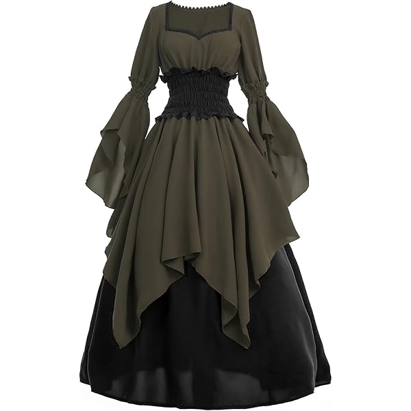 Amazon.com: Medieval Long Dress Long Sleeve Gothic Pirate Dress Renaissance  Victorian Ruffle Dress : Clothing, Shoes & Jewelry