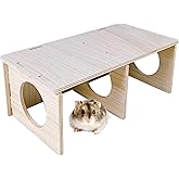 Hamiledyi Wooden Hamsters 2-Chamber Hideout-Tunnel Multi Chamber Exploring Toy Hamster Hiding Maze Tunnel Toy Platform Stuff Cage Accessories for Gerbil Rat Mice