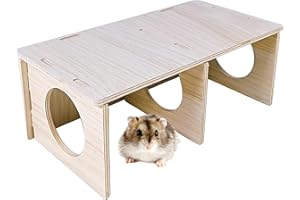 Hamiledyi Wooden Hamsters 2-Chamber Hideout-Tunnel Multi Chamber Exploring Toy Hamster Hiding Maze Tunnel Toy Platform Stuff Cage Accessories for Gerbil Rat Mice