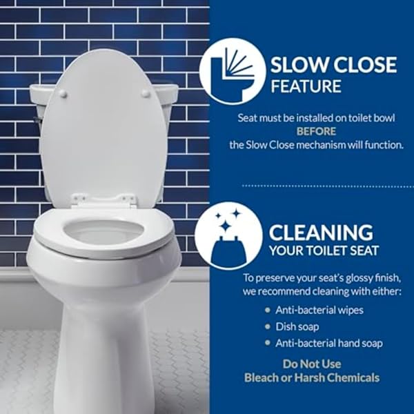 BEMIS ALESIO SLOW CLOSE TOILET SEAT, SLEEK CHROME HINGES AND ADJUSTABLE PERFECT FIT WOOD SEAT, MADE IN USA, ROUND, WHITE