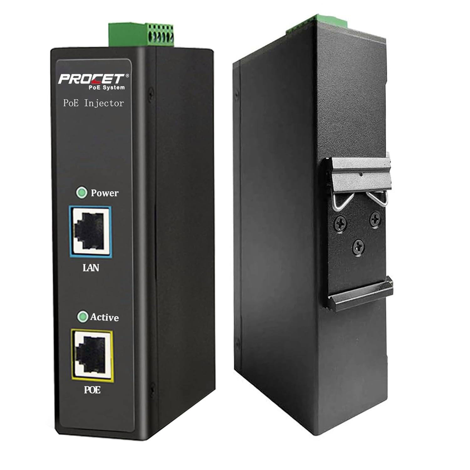 PROCET DIN Rail PoE Injector Gigabit Industrial PoE++ Power Injector Adapter, -40℃ to 65℃, 6KV PoE Surge Protect for IP Camera, Wireless AP, Wifi Access, IoT (1Gigabit 30W)