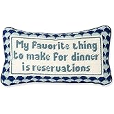 FURBISH Needlepoint Decorative Throw Pillow - with Reservations - 8" x 14" - Small Embroidered Accent Pillow for Bed, Chair, Couch, Sofa - Eclectic Home Decor